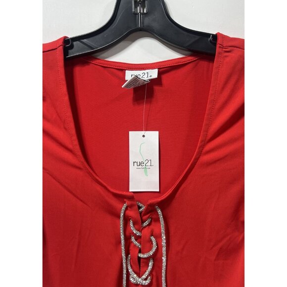 Rue 21 - Women's Short Sleeve V Neck Top - Red - Small - Picture 9 of 12